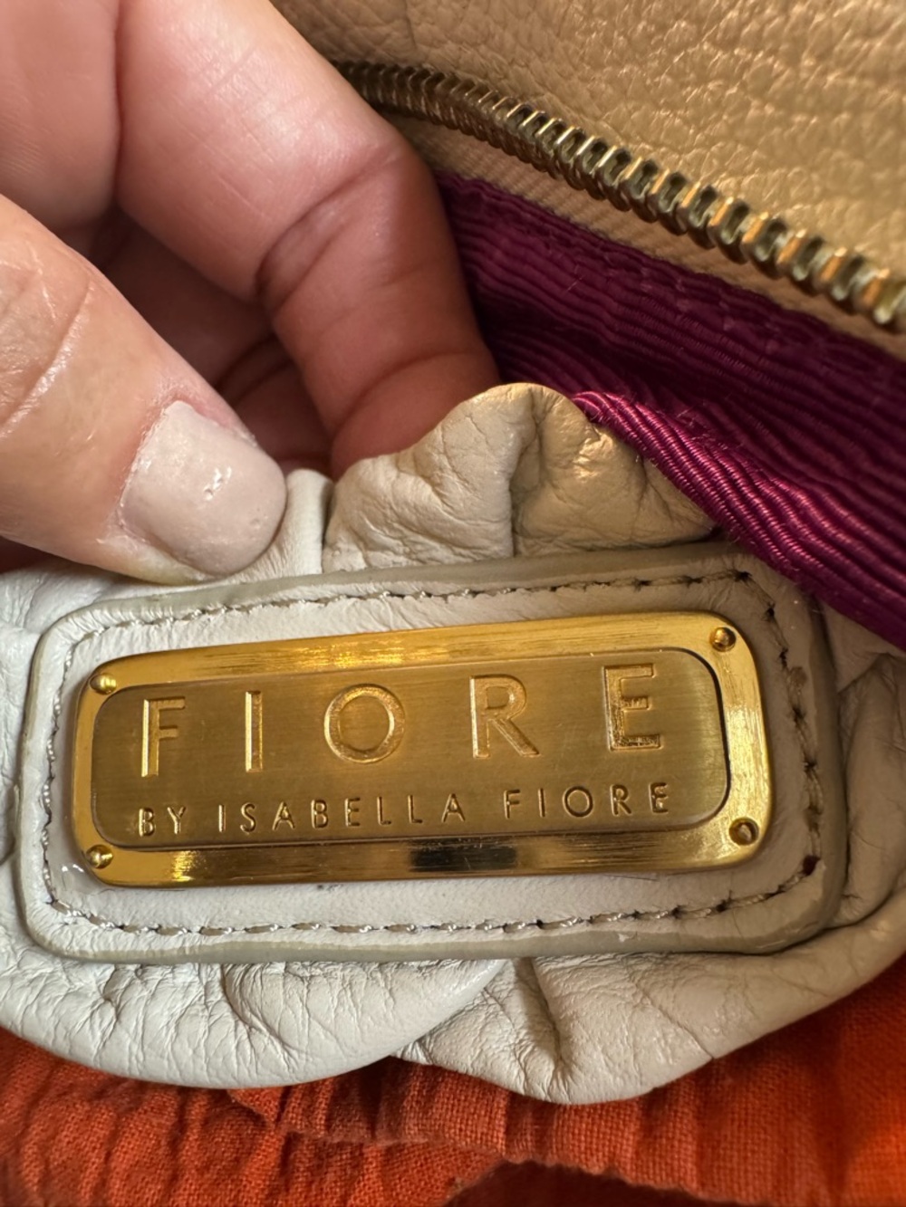 Isabella Fiore Cream Shoulder Bag with Gold Embroidered Motif - Picture 14 of 16